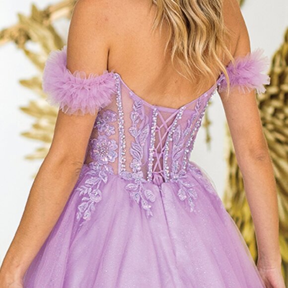 New White Floral Lace Embellished Mini Fit & Flare Wedding Tulle Dress DQ 3406 - Picture 5 of 9